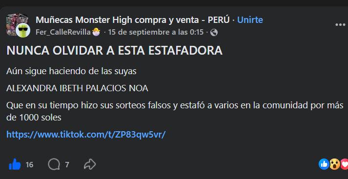 Evidencia de la denuncia contra Ibeth Alexandra (Fresa) Noa Palacios